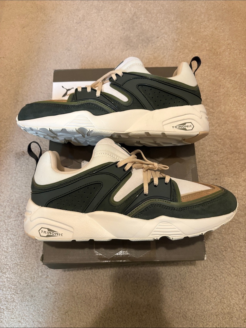 Puma x SNS Blaze of Glory Trinomic Sneakers - Dark Green & Cream with Tan